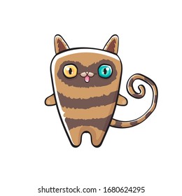 kawaii cute brown cat isolated on white background. Cartoon happy  kitten with big color eyes