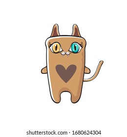 kawaii cute brown cat isolated on white background. Cartoon happy  kitten with big color eyes