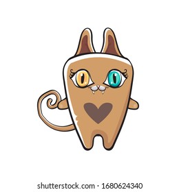 kawaii cute brown cat isolated on white background. Cartoon happy  kitten with big color eyes