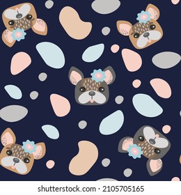 Kawaii Cute bulldog seamless pattern. Isolated cartoon vector illustration.