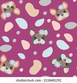 Kawaii Cute bulldog seamless pattern. Isolated cartoon vector illustration.