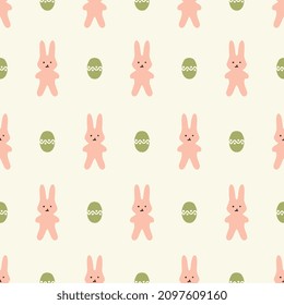 kawaii cute bunny rabbit on a pink backgroun, seamless pattern design for textile for kids and wrapping paper, wallpapers nursery