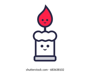kawaii cute burning candle. The design of the logo or icons in flat style.