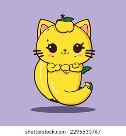 Kawaii cute can on banana funny cartoon illustration. Kawaii banana cartoon vector. Banana comic vector.