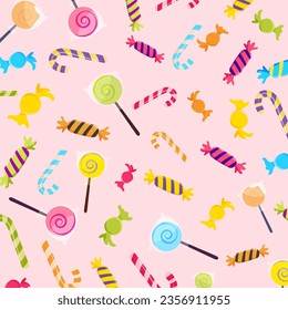 Kawaii Cute Candy. Seamless pattern with different types on a light background. Vector illustration.