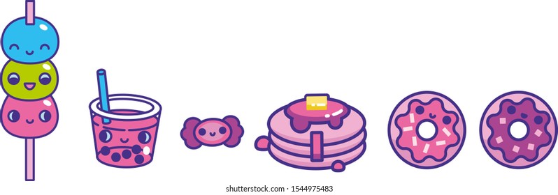 Kawaii cute candy set with smiley happy faces