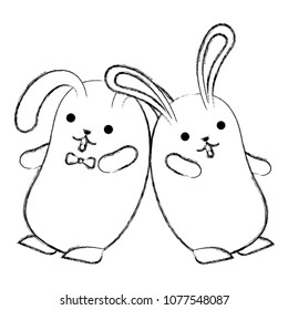 kawaii cute cartoon couple rabbit playing