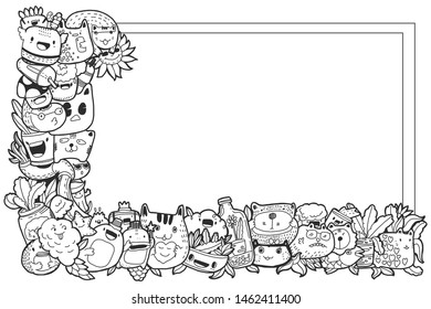 Kawaii cute cartoon doodle hand drawn line art