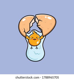 kawaii Cute cartoon egg chicks yolk mascot cracking illustration