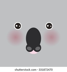 Kawaii cute cartoon koala muzzle with pink cheeks on gray background. Vector