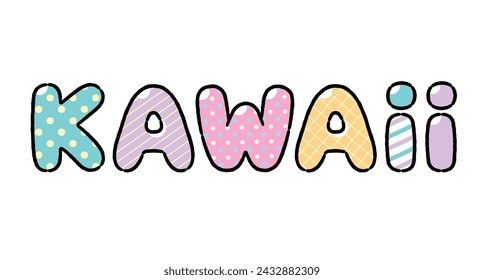 Kawaii - Cute Cartoon style word isolated on white background.