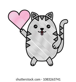 kawaii cute cat holding balloon cartoon