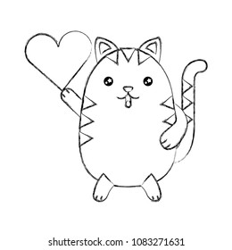 kawaii cute cat holding balloon cartoon