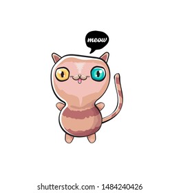 kawaii cute cat isolated on white background. Cartoon happy kitten with big eyes