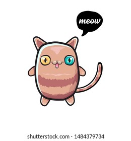 kawaii cute cat isolated on white background. Cartoon happy kitten with big eyes