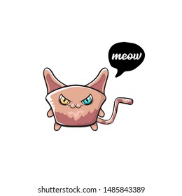 kawaii cute cat isolated on white background. Cartoon happy kitten with big eyes