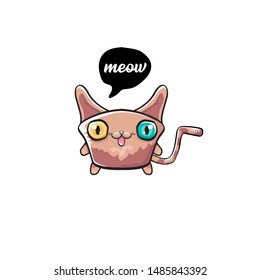 kawaii cute cat isolated on white background. Cartoon happy kitten with big eyes
