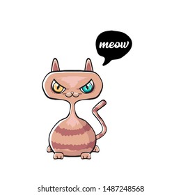 kawaii cute cat isolated on white background. Cartoon happy kitten with big eyes and speech bubble