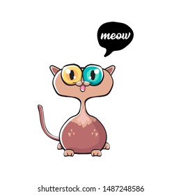 kawaii cute cat isolated on white background. Cartoon happy kitten with big eyes and speech bubble