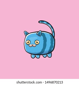 kawaii cute cat isolated on pink background. Cartoon happy blue baby kitten with big eyes