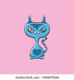 kawaii cute cat isolated on pink background. Cartoon happy blue baby kitten with big eyes