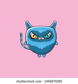 kawaii cute cat isolated on pink background. Cartoon happy blue baby kitten with big eyes