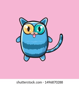 kawaii cute cat isolated on pink background. Cartoon happy blue baby kitten with big eyes