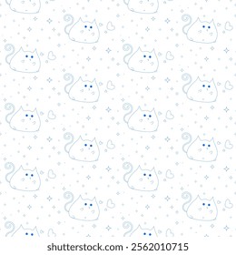 Kawaii cute cat seamless pattern. Love cat pattern. Baby textile pattern. Children's drawing style cat pattern