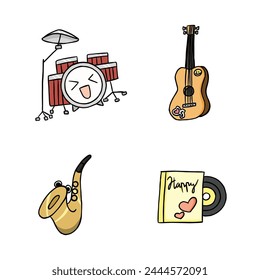 kawaii cute character illustration of musical instruments