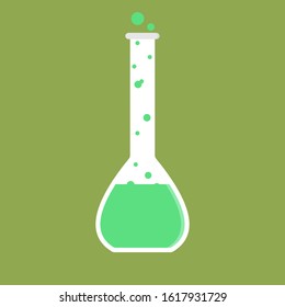 kawaii and cute character volumetric flask chemical flat design vector illustration. Science experiment, research laboratory elements flat style., Chemistry, biology, physics, pharmaceutics, medical