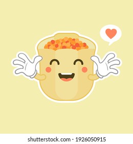 kawaii and cute Chinese dumpling vector characters. Asian dish with smiling face. Eastern cuisine tradition. Dumpling with meat, vegetables. Funny emoji, emoticon. Isolated cartoon color illustration