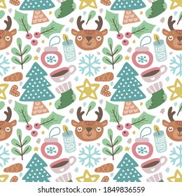 kawaii cute Christmas seamless pattern background. Can use for fabric etc