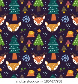 kawaii cute Christmas seamless pattern in scandinavian style. Can use for fabric etc.