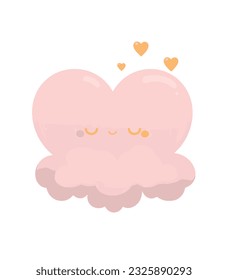 Kawaii Cute Cloud with Heart Shapes Decoration in Playful Character Style