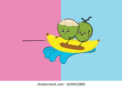 Kawaii Cute Coconut Couple Illustration Character
