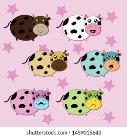 Kawaii cute cow emoji on pink background