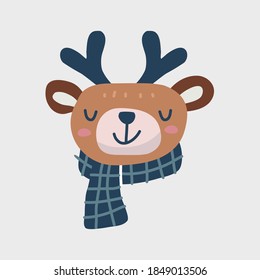 kawaii cute deer wear scarf on isolated white background. merry christmas