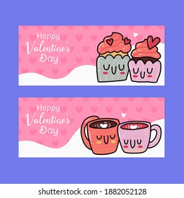 kawaii cute doodle character food and drink banner