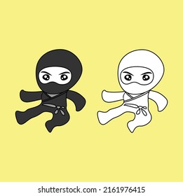 kawaii cute doodle ninja coloring book vector design illustration art
