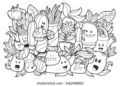 Kawaii cute doodle plant cartoon hand drawn