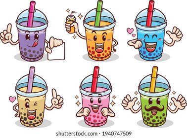 kawaii cute emoji sticker characters cartoon boba bubble milk tea