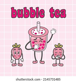 kawaii cute emoji sticker set of character cartoon bubble milk tea.