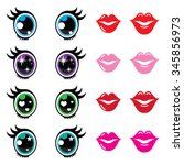 Kawaii cute eyes and lips icons set, Kawaii character