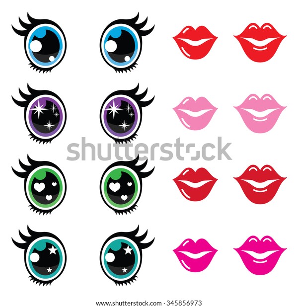 かわいい目と唇のアイコンセット かわいいキャラクター のベクター画像素材 ロイヤリティフリー