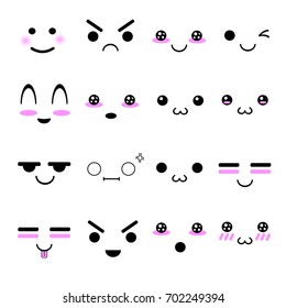 kawaii cute face in adorable character icons set vector