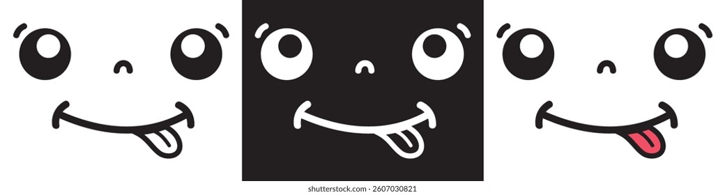 Kawaii cute face element icon. Funny Japanese emoticon Cartoon character and face icon. Design for decoration, sticker, icon, kids etc. Vector illustration. 
