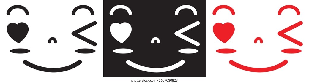 Kawaii cute face element icon. Funny Japanese emoticon Cartoon character and face icon. Design for decoration, sticker, icon, kids etc. Vector illustration. 