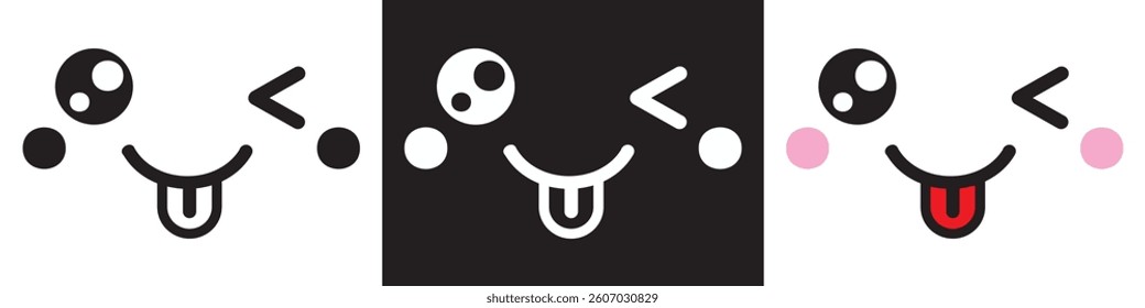 Kawaii cute face element icon. Funny Japanese emoticon Cartoon character and face icon. Design for decoration, sticker, icon, kids etc. Vector illustration. 