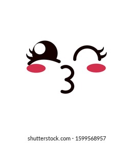 kawaii cute face expression eyes and mouth wink kiss vector illustration