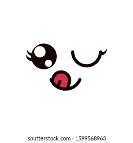 kawaii cute face expression eyes and mouth wink tongue out vector illustration